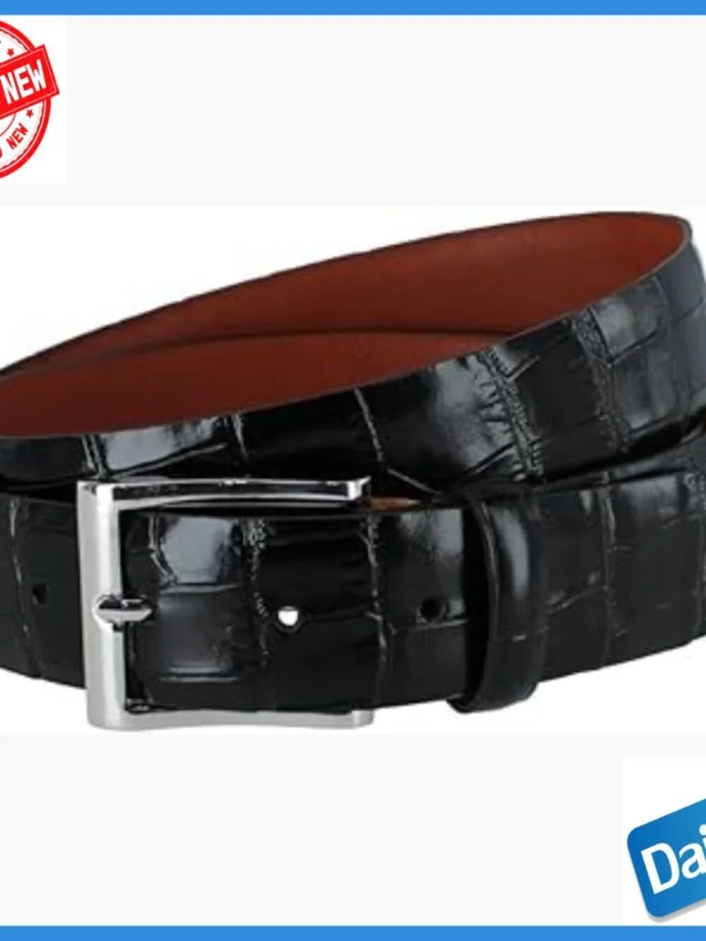 Men's Genuine Leather Belt with Embossed Gator Design, Size 44